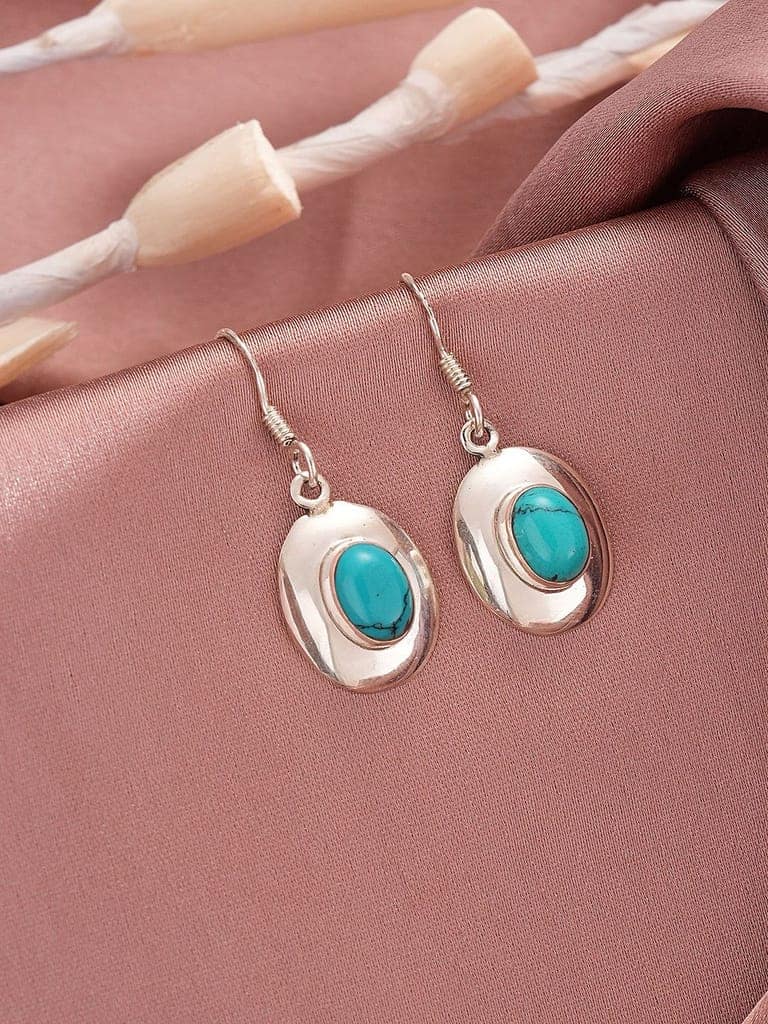 92.5 Sterling Silver Turquoise Stone Drop Earrings view 6