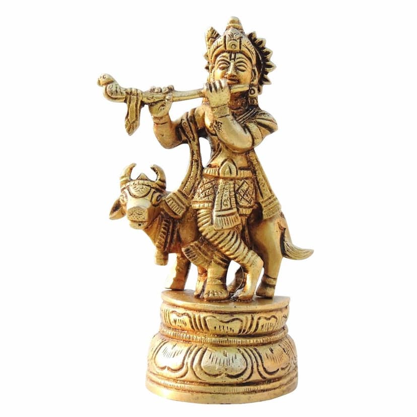 Brass Showpiece Cow Krishna Small God Idol Statue (BSMAS802 C) view 2
