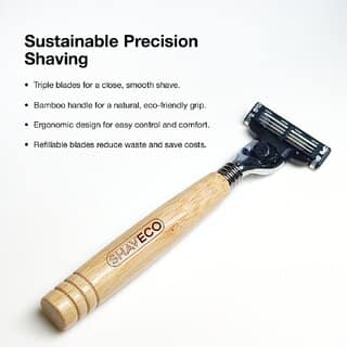 SHAVECO Edge 3 Bamboo Razor 1 Handle with 2 Cartridges view 2