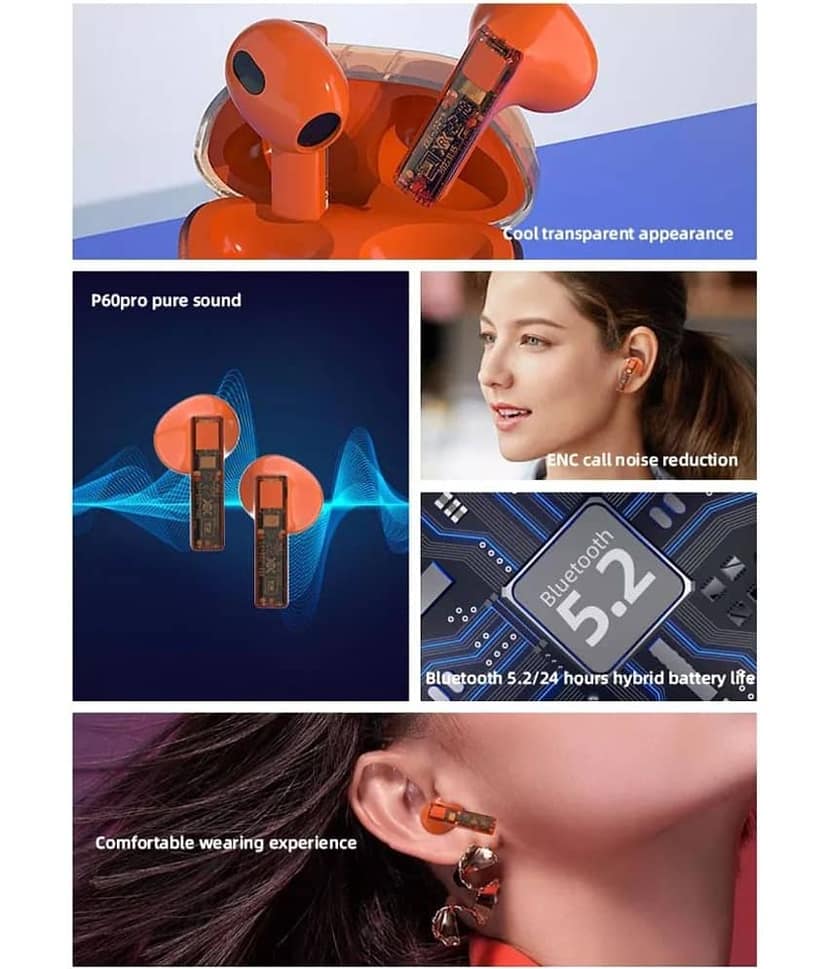 VEhop PRO Transparent TWS In Ear True Wireless (TWS) 25 Hours Playback IPX4(Splash & Sweat Proof) Low Latency,Powerfull bass -Bluetooth V 5.2 Black view 2