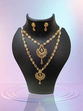 Crystal Teardrop Pendant Necklace and Earrings Set, Silver-Toned