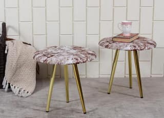 ShadowKart Ottoman Stool for Bedroom | Metal Pouffes for Sitting Ottoman | Foot Rest Wooden Ottoman Foot stools | Stool for Balcony | Make up Dressing Side Table, Metal Coffee Table 18x18x16 Inch