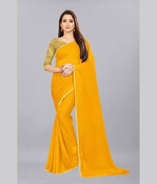Rhey Chiffon Printed Saree With Unstitched Blouse Piece ( White )