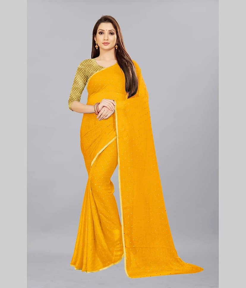 Rhey Chiffon Printed Saree With Unstitched Blouse Piece ( White )