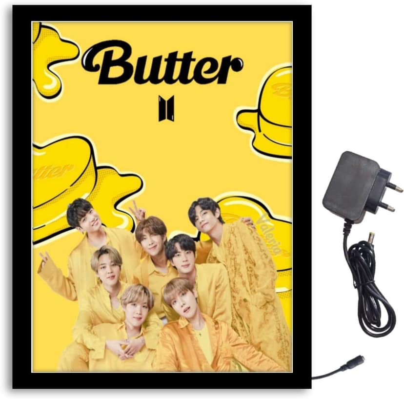 NOKKES Bts Butter Team Light Photo Frame 8X10 inch Led Light photo Frame With Light Adaptor Led Light Photo Frame Black Color Photo Frame_AQW122