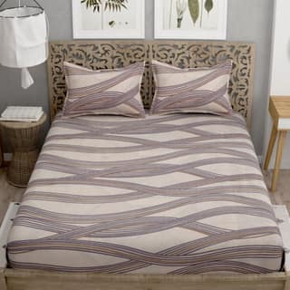 Quirky Home Fantasy Collection Premium Cotton Blend 180 TC Fitted Double Wrinklefree Bedsheet with 2 Pillow Covers, Brown Waves