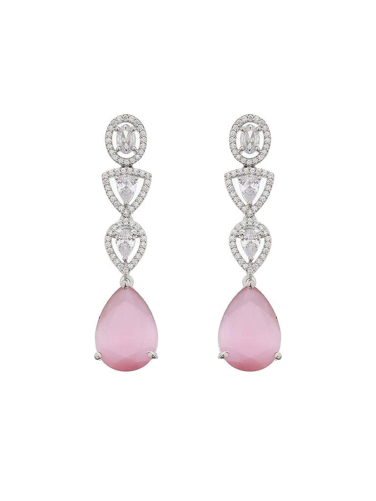 White Rhodium Pink AD Studded Luxe Minimal Jewellry Set view 9