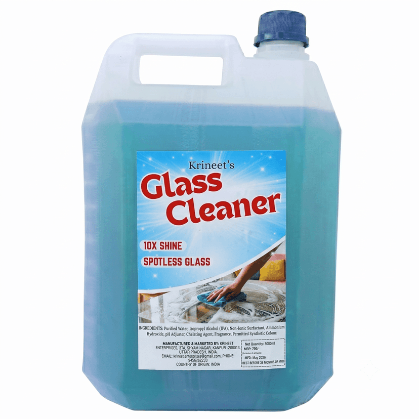 Krineet's Glass Cleaner Liquid 5 Litre | Streak-Free Shine for Glass, Mirrors & Windows | Fast-Drying Multipurpose Surface Cleaner