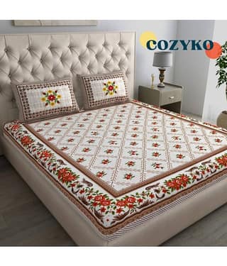 COZYKO Cotton 1 Double Bedsheet with 2 Pillow Covers ( Off White )