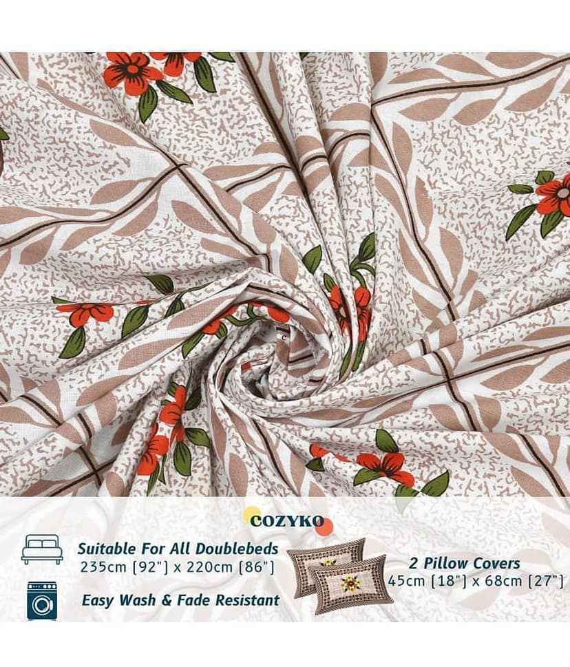 COZYKO Cotton 1 Double Bedsheet with 2 Pillow Covers ( Off White ) view 2