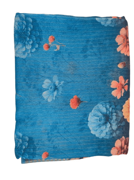 Blue and Black Floral Saree with Zari Border view 3