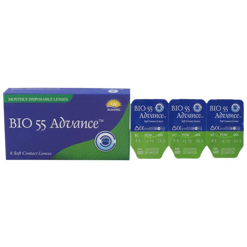 MD Bio 55 Advanced Clear Contact lenses Monthly Disposable with 60 Ml Solution, Lens Case and Lens Holder(UV Blocking, Pack of 2 Lens) (-1.00)