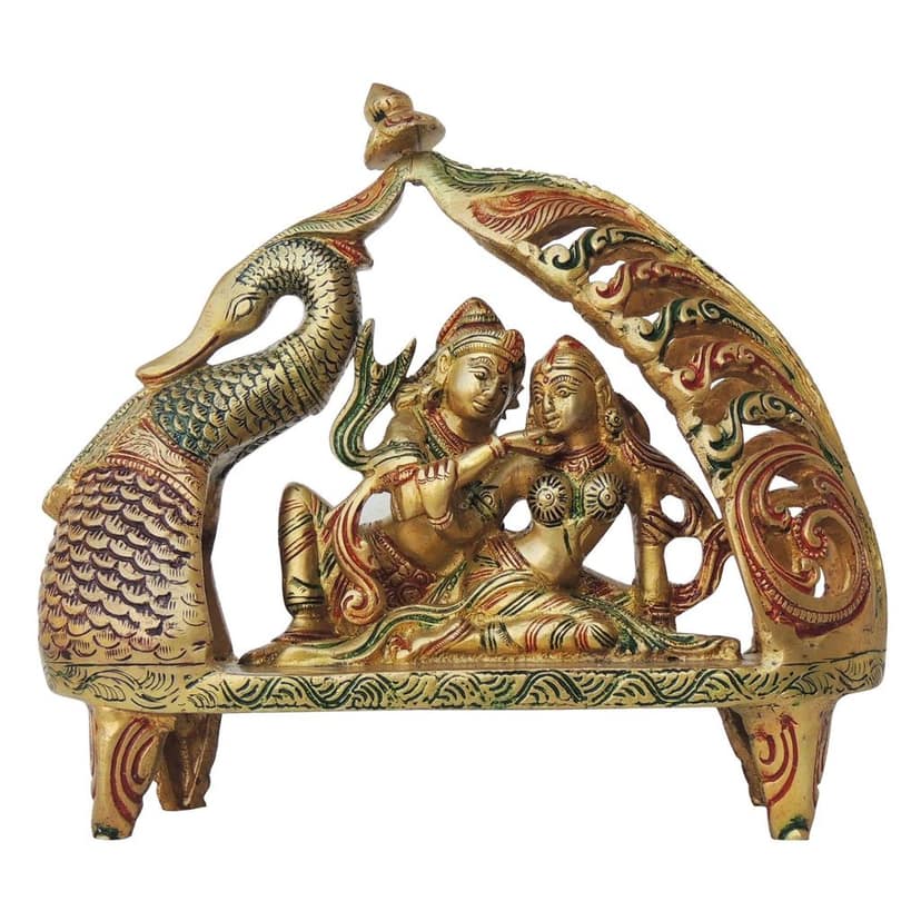 Brass Radha Krishna On Peacock Singhasan - Royal God Idol, Height : 9 Inch (BSMAS1381 C) view 2