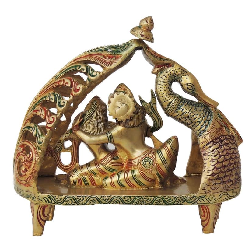 Brass Radha Krishna On Peacock Singhasan - Royal God Idol, Height : 9 Inch (BSMAS1381 C) view 3