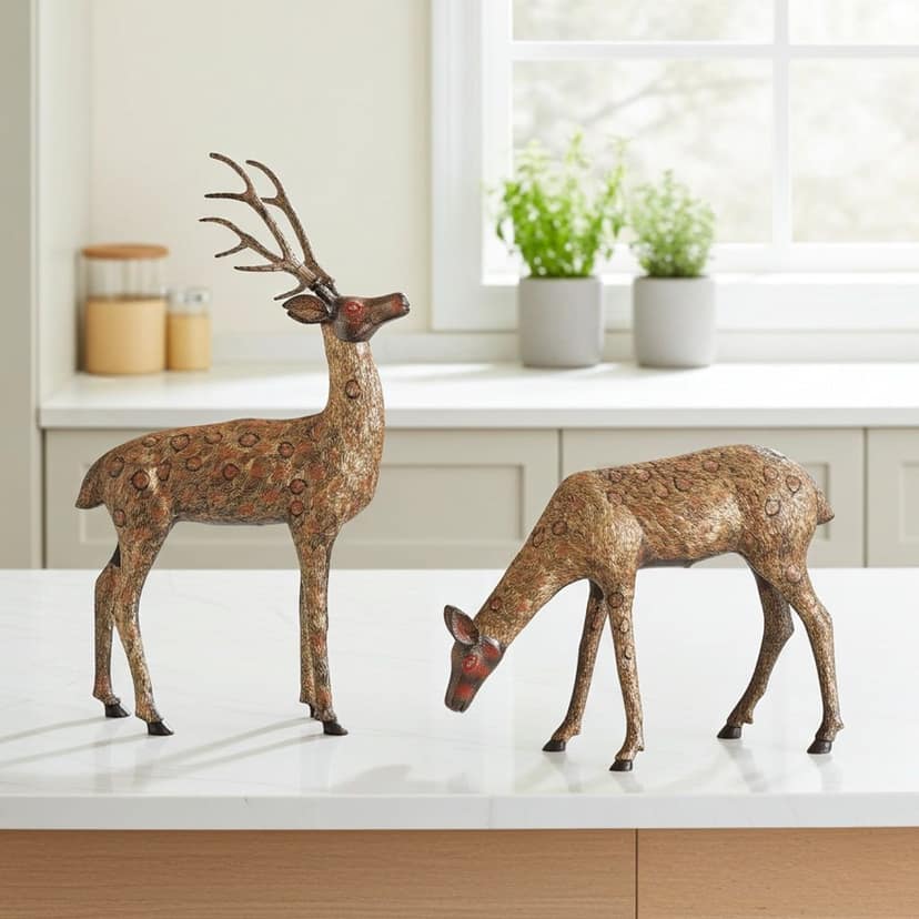 Brass Deer Pair Showpiece for Home Decor | Luxury Living Room Statue, Height : 44.2 Inch (ANMAS021 A)