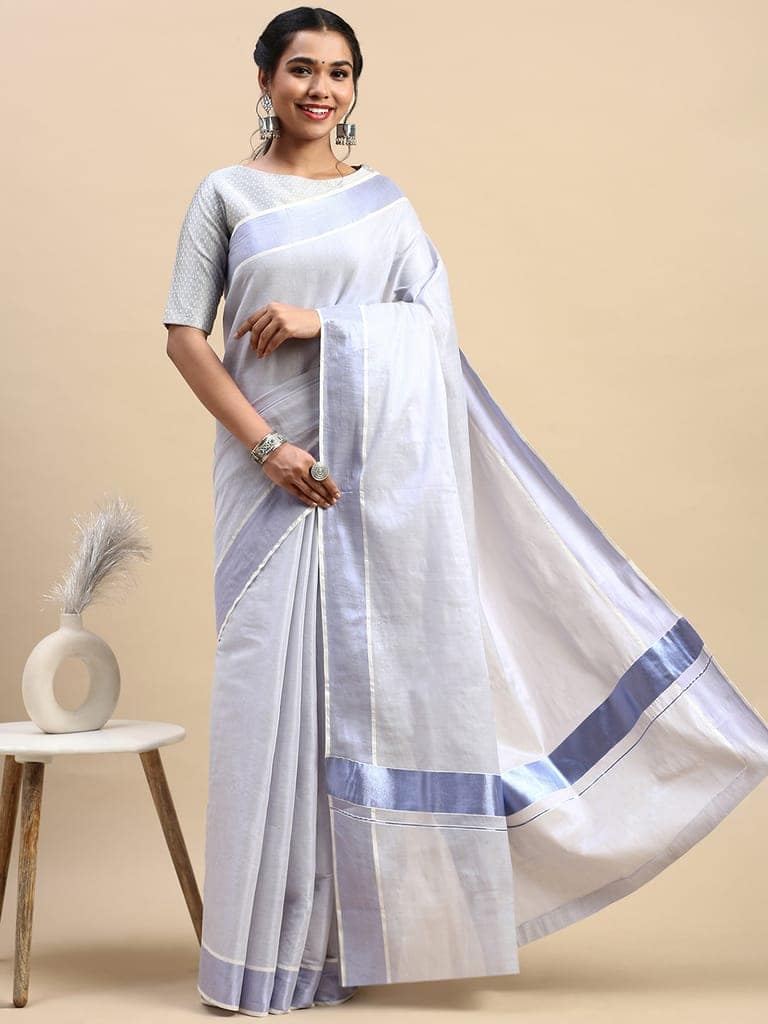 Kerala Saree Blue Colour with Jari Border KS94 view 2