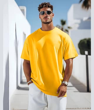 AOOSH Men Cotton Blend Oversized Fit Solid T-Shirt ( Olive )