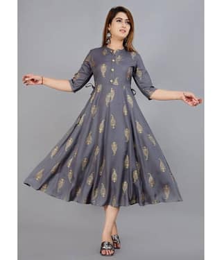 NUPITAL - Grey Rayon Women's Flared Kurti ( Pack of 1 )