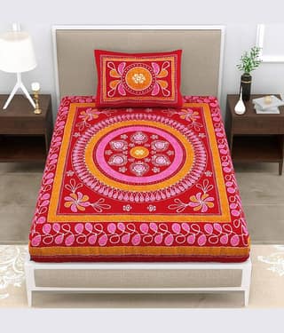 ABHACLOTHO Cotton 1 Single Bedsheet with 1 Pillow Cover ( Blue )