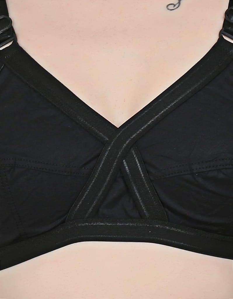 FASHION BONES Women's Cotton Cross Bra for Women and Girls | Full Coverage, Non-Padded | Daily Use Cotton Bra | 2 Black-1 White (Combo of 3) view 9