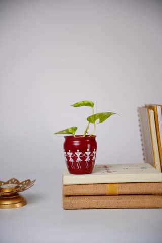 Tisser Brown hand-painted terracotta pot featuring traditional Warli art – Premium Handcrafted Eco-Friendly Product