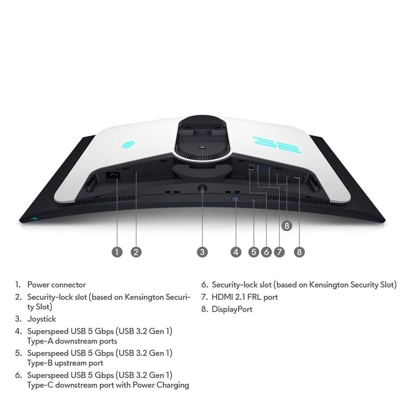 Alienware-AW3225QF 80.01cm (32") 4K QD-OLED Gaming Monitor, Screen Coating: Anti-Reflection, Color Support: 1.07 Billion, Response Time: 0.03ms(typical), Ports: 1x DP1.4, 2x HDMI 2.1, 5x USB 3.2 Gen 1 view 5