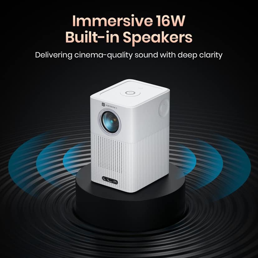 Portronics Beem 500 Smart Projector with 8K Support & 1080p FHD Native, 6700 Lumens, Auto Focus & Keystoning, Bluetooth, Wi-fi, 16W Speaker (White)