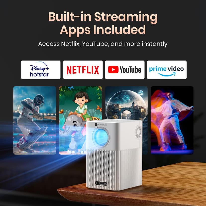 Portronics Beem 500 Smart Projector with 8K Support & 1080p FHD Native, 6700 Lumens, Auto Focus & Keystoning, Bluetooth, Wi-fi, 16W Speaker (White) view 3