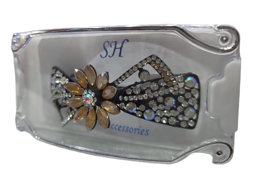 Black and Amber Rhinestone Bow Hair Clip view 2