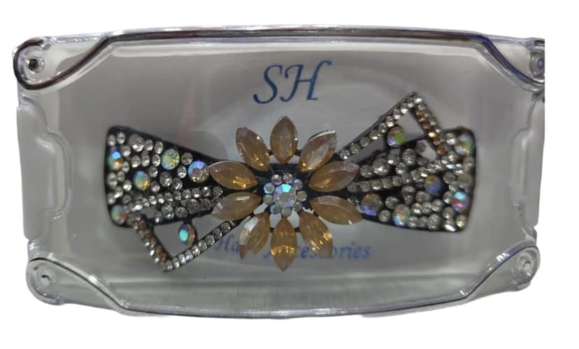 Black and Amber Rhinestone Bow Hair Clip view 3