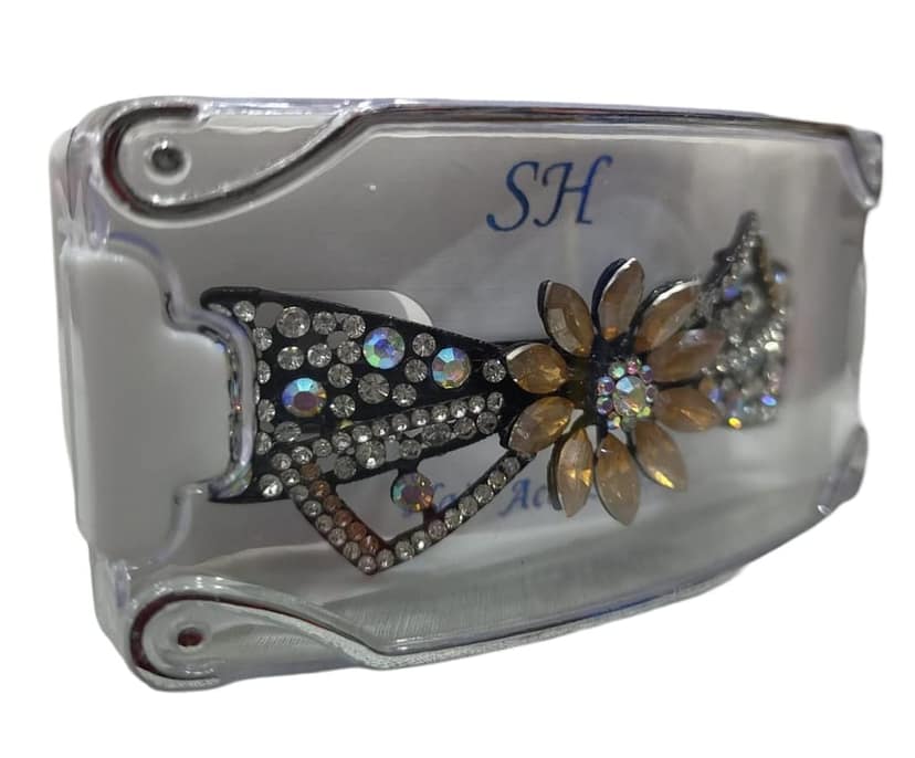 Black and Amber Rhinestone Bow Hair Clip view 4