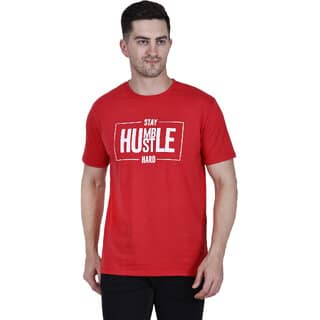 Life Dream Mens Red Block Print Cotton Blend Round Neck T-Shirt
