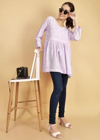 Chanderi Silk Short Purple Festive Kurta
