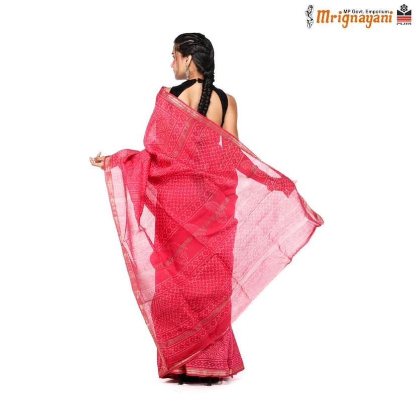 HANDLOOM MAHESHWARI SILK SAREE WITH BLOUSE (SKU - 3N0103110522, SAREE-1165) view 4