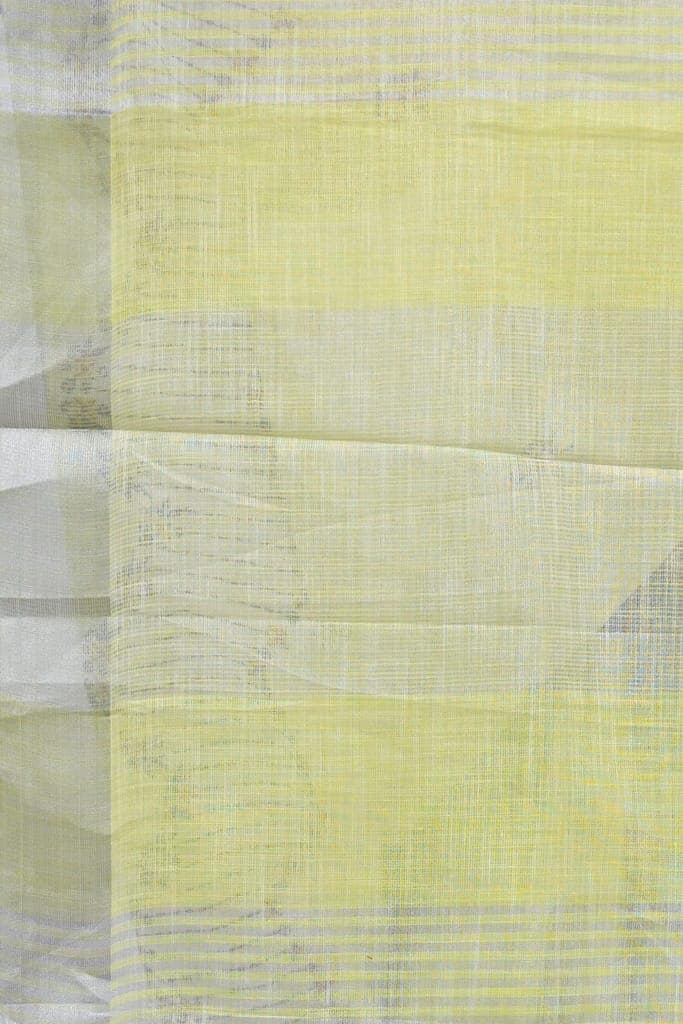 Light Yellow Linen Saree With Modish Work and Resham Border view 4