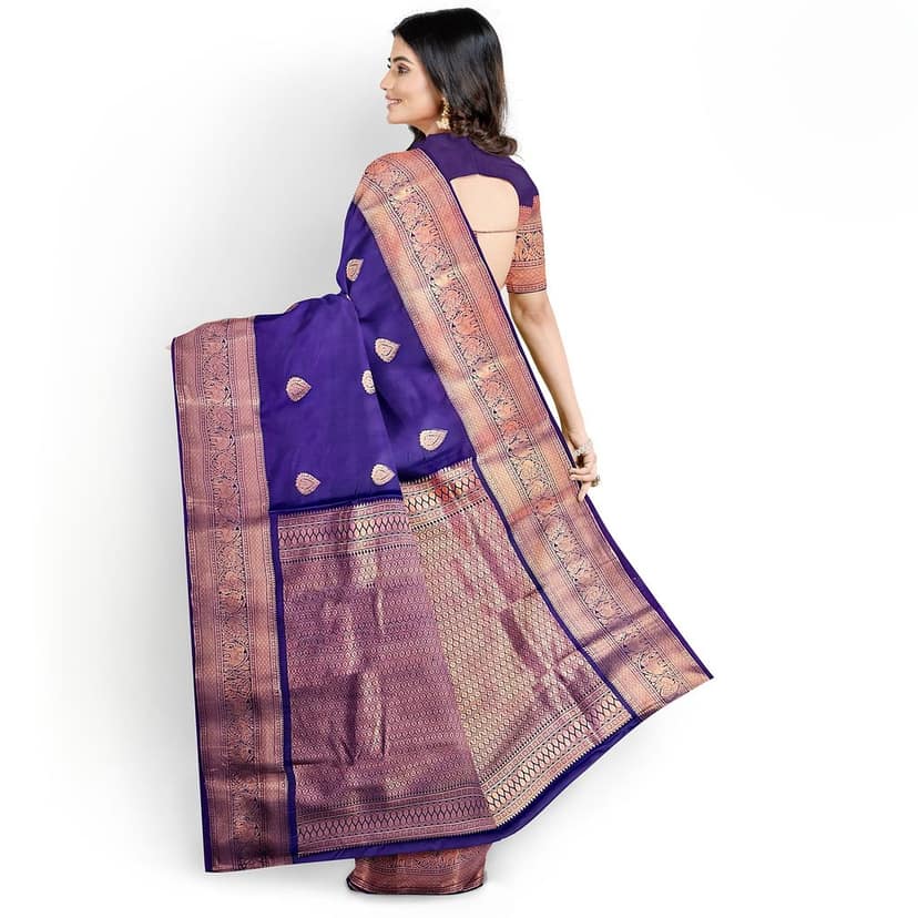 Navy Blue Color Thilagam Butta Saree with Unstitched Blouse view 2