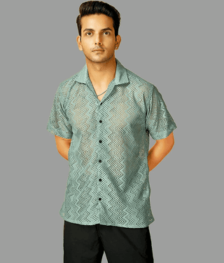 HARPITA Cotton Blend Oversized Fit Self Design Half Sleeves Men's Casual Shirt - Olive ( Pack of 1 )