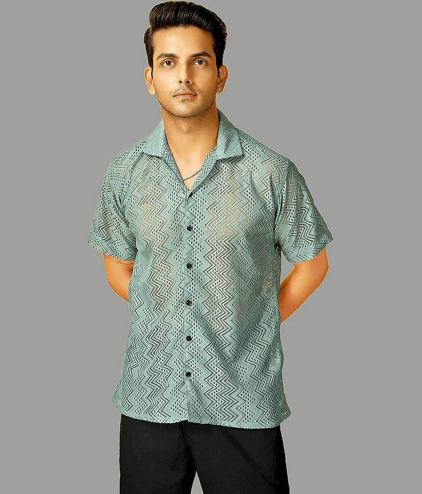 HARPITA Cotton Blend Oversized Fit Self Design Half Sleeves Men's Casual Shirt - Olive ( Pack of 1 )