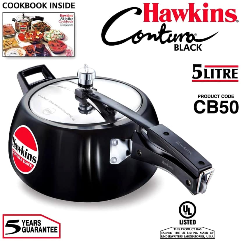 Hawkins Contura Hard Anodised Aluminium Pressure Cooker, 5 Liters(CB50) by Mahavir Home Store view 2