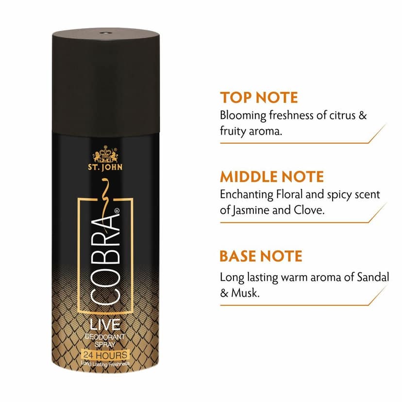 ST.JOHN Deo Cobra Live Limited Edition Deodorant Body Spray for Long Lasting Protection 150ml (Pack of 12) view 3