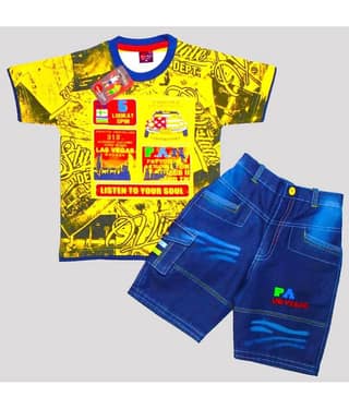 Wise Guys Pack of 1 Boys Cotton T-Shirt & Shorts Set ( Yellow )