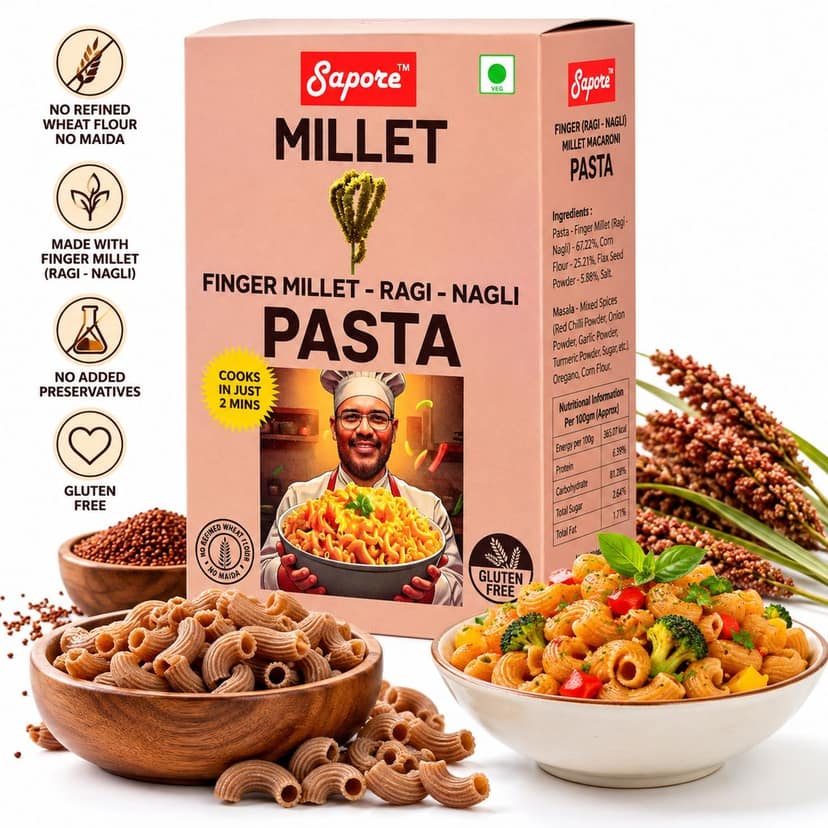 Sapore Finger Millet Ragi Nagli Macaroni Pasta | Vegetarian Millet Pasta | Quick-Cooking 2-Minute Pasta | No Maida view 2