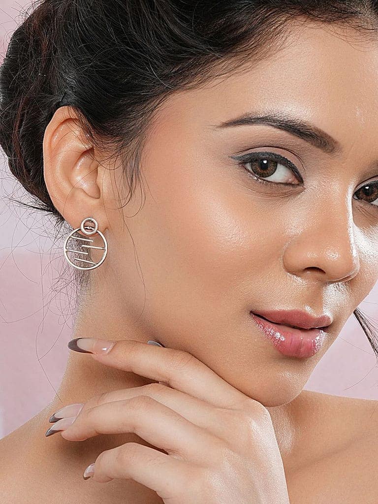 925 Sterling Silver Circular Quirky Statement Drop Minimal Earrings view 2