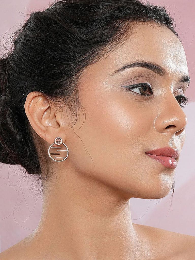 925 Sterling Silver Circular Quirky Statement Drop Minimal Earrings view 4