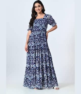 ALL WAYS YOU Georgette Printed Full Length Women's Fit & Flare Dress - Blue ( Pack of 1 )