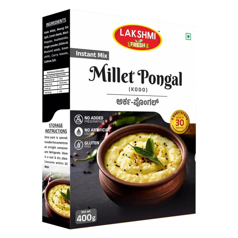 Lakshmi Fresh Kodo Millet Pongal 400g | Instant & Ready-to-Cook | Gluten-Free & Healthy Breakfast Mix (pack of 2) (pack of 2)
