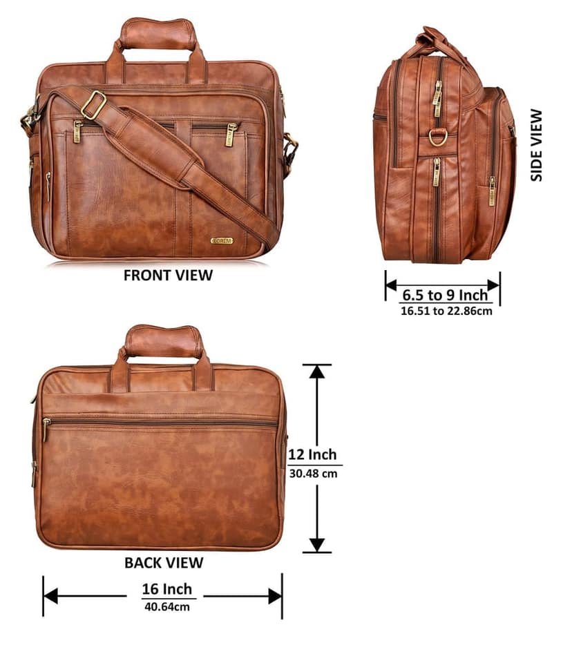 Tan Color Faux Leather 28L Laptop Messenger Bag For Men BG59 view 3
