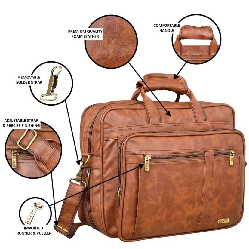Tan Color Faux Leather 28L Laptop Messenger Bag For Men BG59 view 4