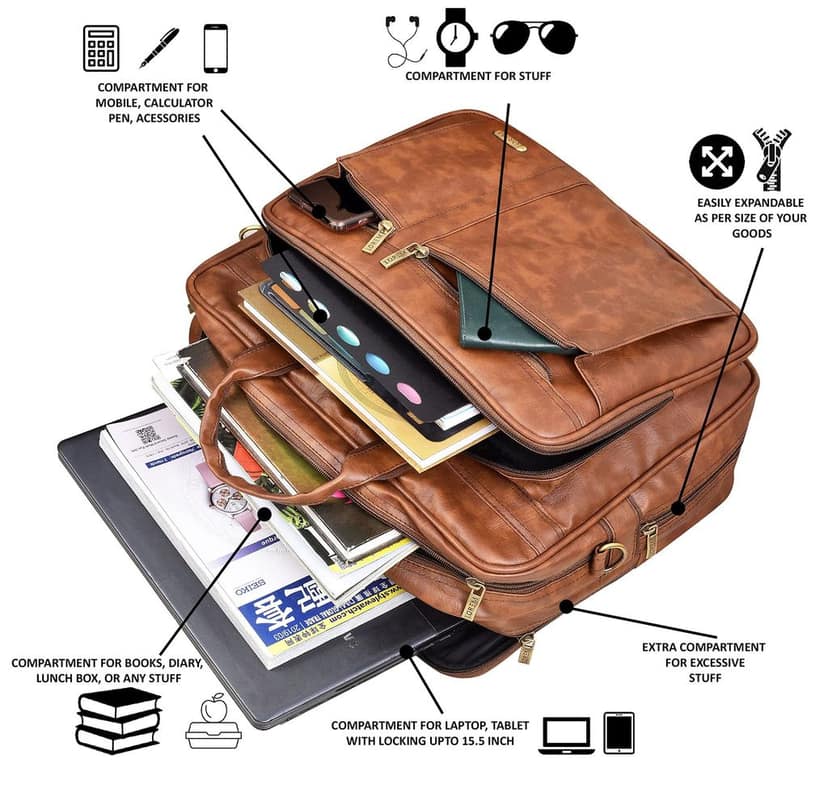 Tan Color Faux Leather 28L Laptop Messenger Bag For Men BG59 view 5