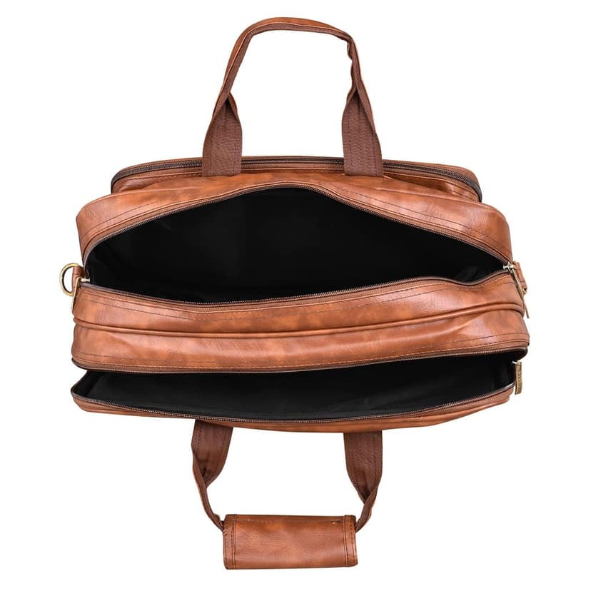 Tan Color Faux Leather 28L Laptop Messenger Bag For Men BG59 view 6